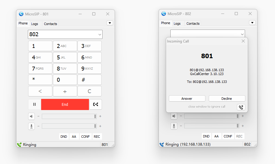 SIP软终端呼叫示例